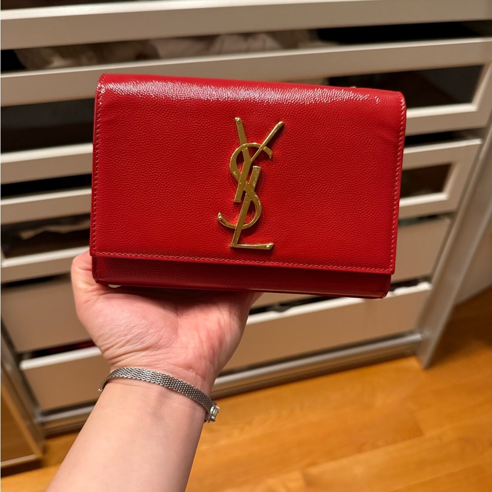 Saint Lauren - red - Grain De Poudre Small Monogram Kate Satchel